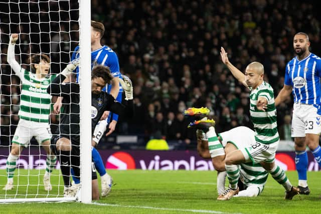 Daizen Maeda opens the scoring for Celtic at Hampden. (Photo by Alan Harvey / SNS Group)