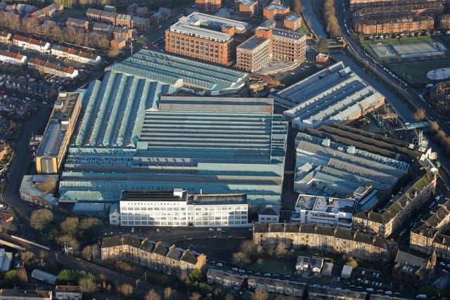 An aerial view of the Celeros Flow Technology site at Cathcart, Glasgow.