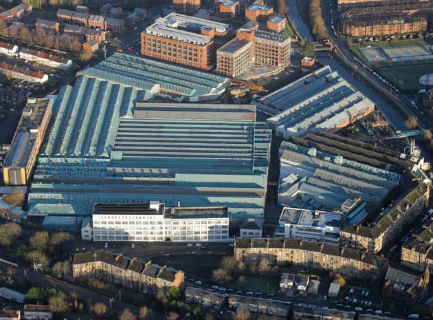 An aerial view of the Celeros Flow Technology site at Cathcart, Glasgow.