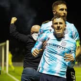 Dundee's Luke McCowan celebrates after scoring to make it 1-0 over Ayr United at Somerset Park. (Photo by Craig Brown / SNS Group)