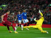 Rangers goalkeeper Allan McGregor deny Darwin Nunez on one of the three occasions he thwarted the Liverpool attacker in a superb Anfield showing that reaffirmed the 40-year-old's brilliance, and spared his team much greater pain than endured with the eventual 2-0 loss  (Photo by Peter Byrne/PA Wire).
