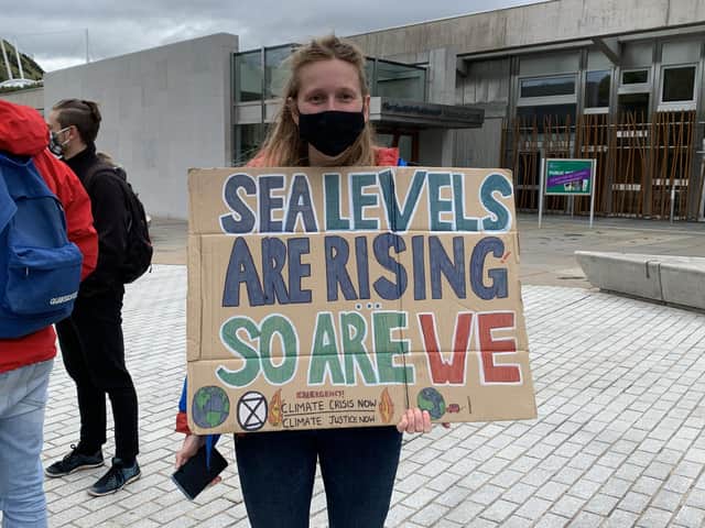 Climate change protestors outside the Scottish Parliament in Edinburgh. Picture: Press Association