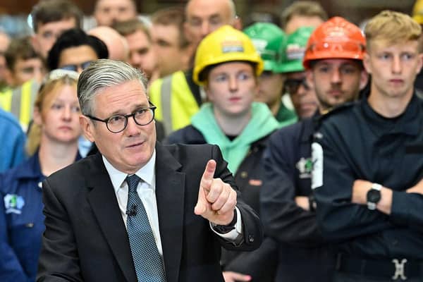 Prime Minister Sir Keir Starmer delivers a speech during a visit to the BAE Systems' Govan facility yesterday (Picture: Andy Buchanan - WPA Pool/Getty Images)