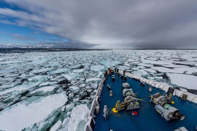 Breaking through Arctic ice in Svalbard.