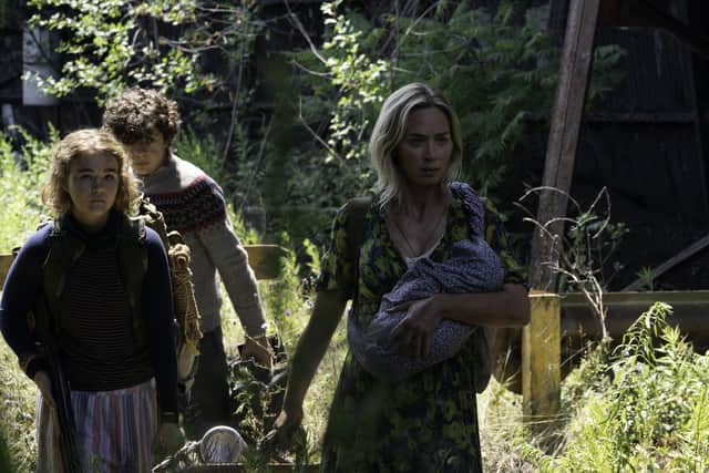 From left to right: Millicent Simmonds, Noah Jupe and Emily Blunt star in Paramount Pictures' A Quiet Place 2. PIC: Jonny Cournoyer