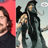 Christian Bale has been cast as Gorr the God Butcher in Thor: Love and Thunder. Photo: Frazer Harrison/Getty Images & Marvel Comics.