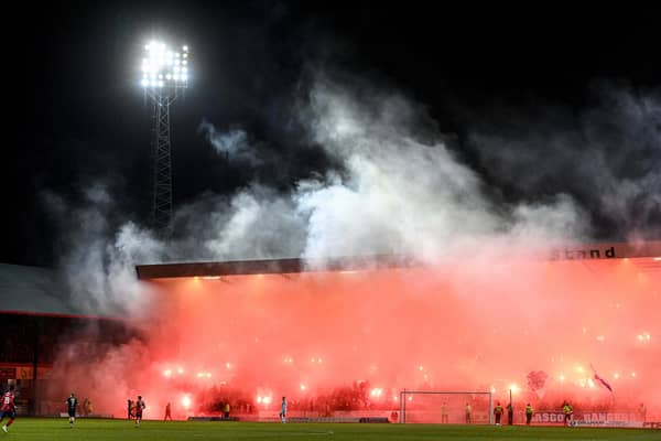 Rangers fans caused a delay to proceedings at Dens Park last month with a pyrotechnic display.