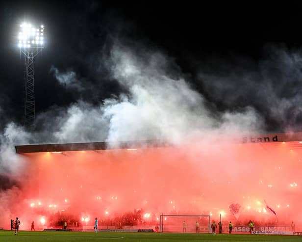 Rangers fans caused a delay to proceedings at Dens Park last month with a pyrotechnic display.