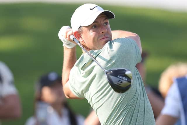 Rory McIlroy tees off on the 11th hole at Dubai Creek Golf and Yacht Club during the first round of the Dubai Invitational. Picture: Warren Little/Getty Images.