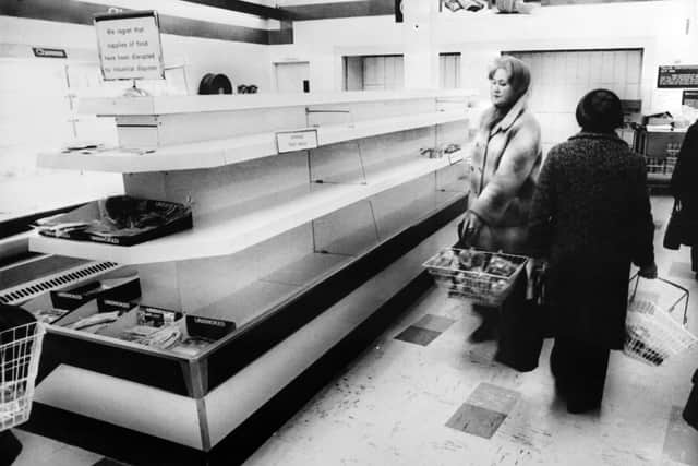 Customers look for supplies in a near empty market due to a lorry drivers strike in the winter of discontent. Picture: Getty