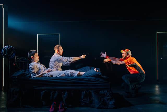 Nico Guerzoni, Sam Stopford and Robert Jack in Creative Scotland theatre company Vanishing Point's show The Metamorphis. Picture: Mihaela Bodlovic