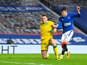 Ianis Hagi breaks the deadlock for Rangers against Hibs at Ibrox as he slots the ball home from close range in the 33rd minute. (Photo by Rob Casey / SNS Group)