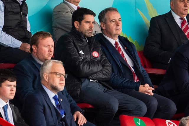 New Hamilton manager Stuart Taylor watched from the stands beside chairman Allan Maitland. Picture: SNS