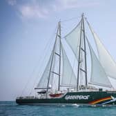 The instantly recognisable Rainbow Warrior is heading for the River Clyde.