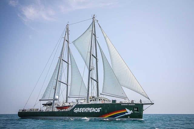 The instantly recognisable Rainbow Warrior is heading for the River Clyde.