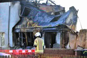 The scene this morning after an explosion and fire at a property on Broomage Crescent Larbert, Falkirk. Pic: Michael Gillen.
