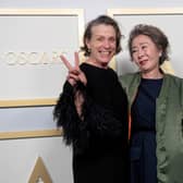 (L-R) Frances McDormand, best actress winner for Nomadland, and Minari star Yuh-Jung Youn pose in the press room during the 93rd Annual Academy Awards at Union Station. Picture: Matt Petit/A.M.P.A.S. via Getty Images