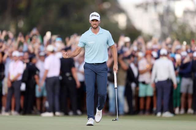 Wyndham Clark reacts to his winning putt on the 18th green during the final round of the 123rd US Open at The Los Angeles Country Club. Picture: Richard Heathcote/Getty Images.