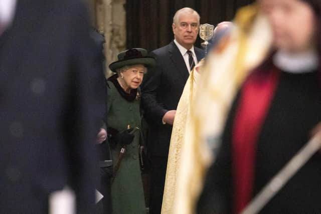 Queen Elizabeth II and the Duke of York arrive at a Service of Thanksgiving for the life of the Duke of Edinburgh, at Westminster Abbey in London. Picture date: Tuesday March 29, 2022.