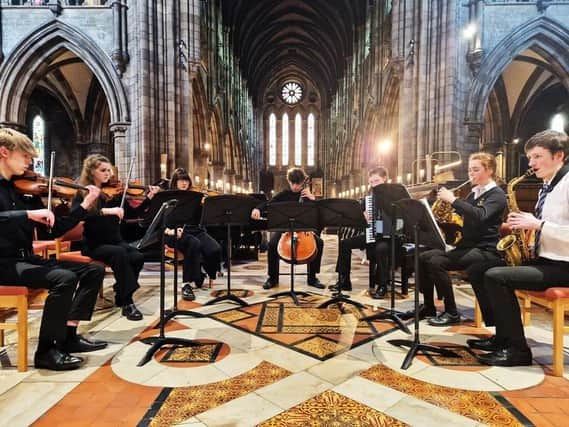 Pupils rehearsing Castle Rock by renowned composer David Horne