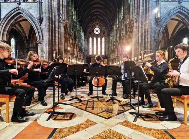Pupils rehearsing Castle Rock by renowned composer David Horne