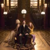 Ewan McGregor with his wife Mary Elizabeth Winstead and Alexa Goodall in A Gentleman in Moscow.