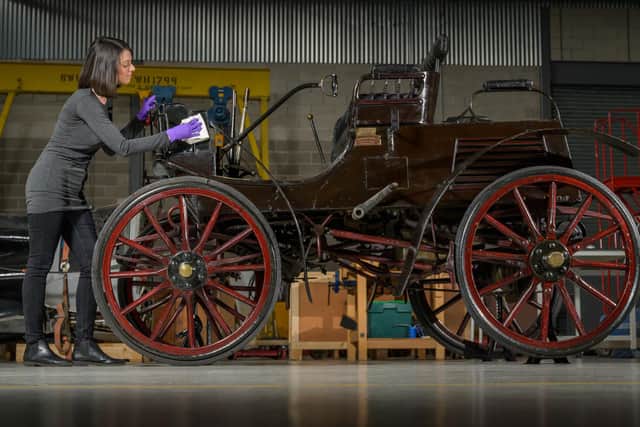The Albion Dog Cart with engineering conservator Gemma Frew at National Museums Scotland. PIC: Phil Wilkinson.