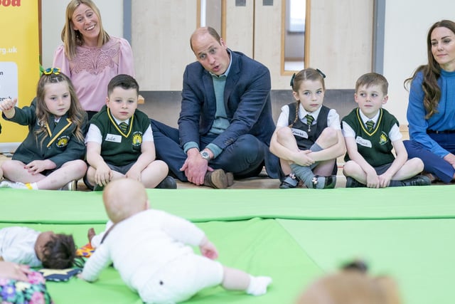 The Duke of Cambridge talks to a youngster at St John's Primary.