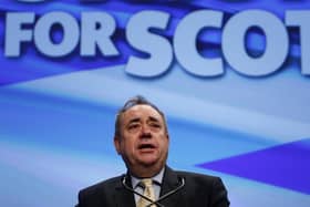 Former SNP leader Alex Salmond addresses the SNP National conference at Aberdeen Exhibition and Conference Centre in Scotland. Picture: PA
