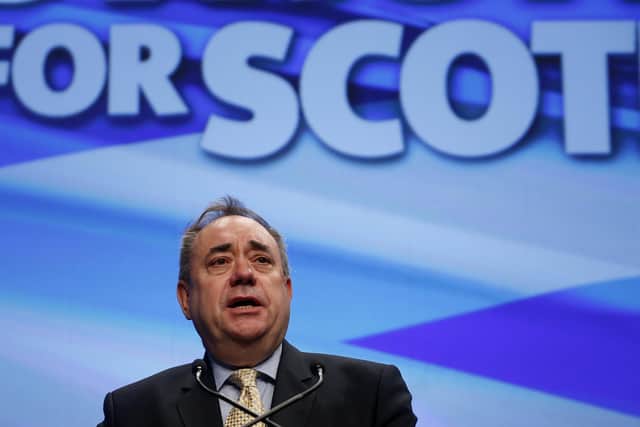 Former SNP leader Alex Salmond addresses the SNP National conference at Aberdeen Exhibition and Conference Centre in Scotland. Picture: PA