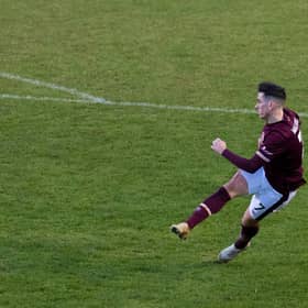 Jamie Walker strikes Hearts' first goal at Cappielow.