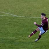 Jamie Walker strikes Hearts' first goal at Cappielow.