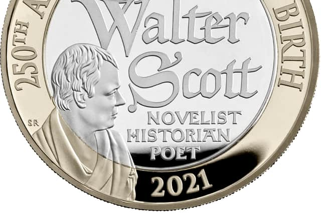 A £2 coin commemorating the 250th anniversary of the birth of Sir Walter Scott.