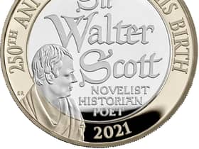 A £2 coin commemorating the 250th anniversary of the birth of Sir Walter Scott.