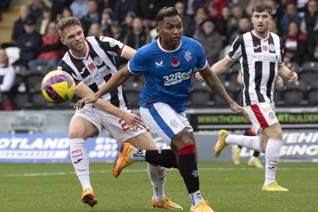 Rangers' Alfredo Morelos is held back by St Mirren's Marcus Fraser during the previous clash in Paisley in November. (Photo by Alan Harvey / SNS Group)