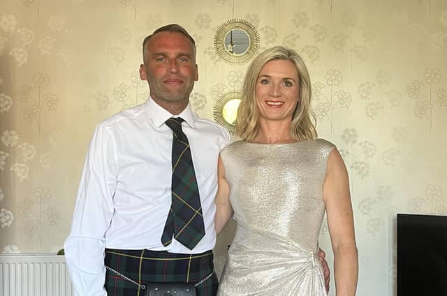 Neil and Carol McLeod on their wedding day in August 2020. Neil died in June from glioblastoma, a fast growing an aggressive brain tumour, aged 45, with Carol spending what would have been the couple's third wedding anniversary on a fundraising walk to raise awareness of the 'neglected' cancer. PIC: Contributed.