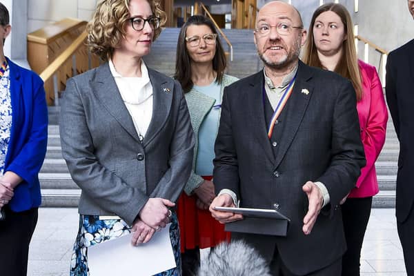 Lorna Slater and Patrick Harvie, flanked by their fellow Scottish Green MSPs. Image: Lisa Ferguson/National World.