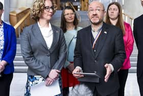 Lorna Slater and Patrick Harvie, flanked by their fellow Scottish Green MSPs. Image: Lisa Ferguson/National World.