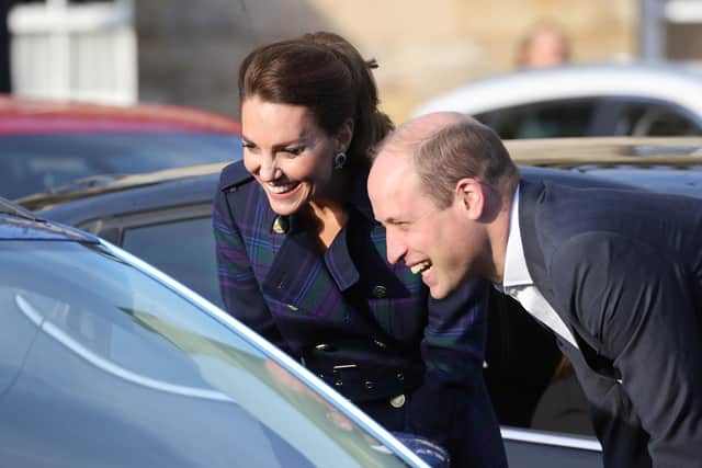 The Duke and Duchess of Cambridge greet NHS staff at a drive-in cinema with NHS Charities Together at the Palace of Holyroodhouse.