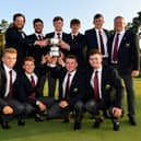 Captain of Great Britain & Ireland, Stuart Wilson, and his team pose after winning the St Andrews Trophy. Picture: The R&A