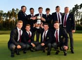 Captain of Great Britain & Ireland, Stuart Wilson, and his team pose after winning the St Andrews Trophy. Picture: The R&A