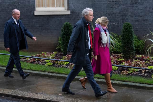Conservative party members leave Downing Street following a breakfast for right-wing MPs yesterday as Rishi Sunak sought to shore up support ahead of the Rwanda Bill vote (Picture: Carl Court/Getty Images)