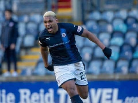 Willis Furtado celebrates a Raith Rovers equaliser against Airdrie. (Pic: George McCluskie)