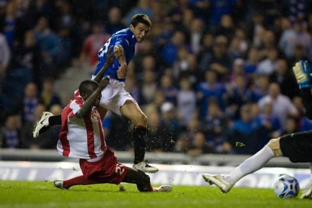 Rangers' Nacho Novo (centre) scores the only goal of the match in 2007. (Picture: SNS)