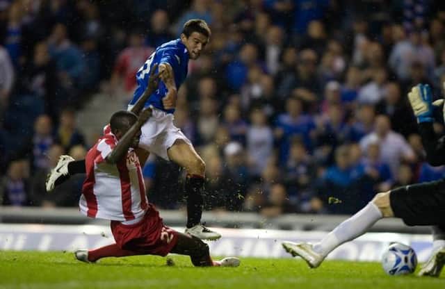 Rangers' Nacho Novo (centre) scores the only goal of the match in 2007. (Picture: SNS)