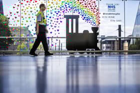 ScotRail staff at Edinburgh's Haymarket Station have decorated a window in tribute to the NHS. Picture: Jane Barlow/PA Wire