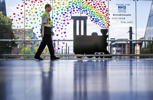 ScotRail staff at Edinburgh's Haymarket Station have decorated a window in tribute to the NHS. Picture: Jane Barlow/PA Wire
