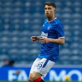 Jamie Barjonas in action for Rangers during a pre-season friendly match between Rangers and Motherwell at Ibrox Stadium, on July 22, 2020, in Glasgow, Scotland.