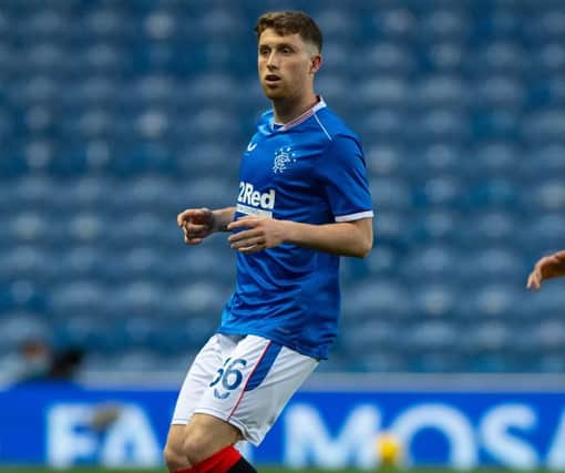 Jamie Barjonas in action for Rangers during a pre-season friendly match between Rangers and Motherwell at Ibrox Stadium, on July 22, 2020, in Glasgow, Scotland.