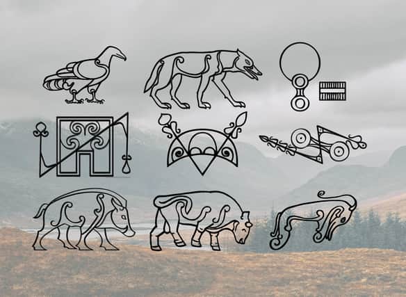 Pictish stone symbols are broadly categorised into three groups; animals, geometric designs and everyday utensils.